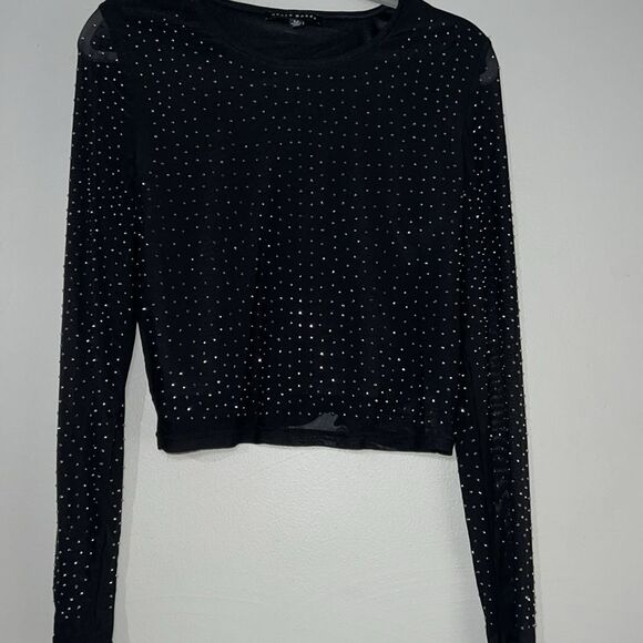Haute Monde semi sheer mesh studded sequin blouse - Picture 3 of 8